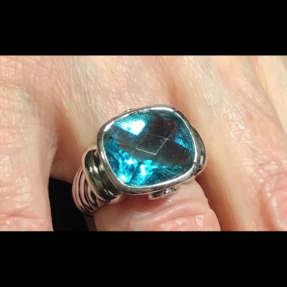 Blue Topaz Deep Cut Color Facet Stone in Silver